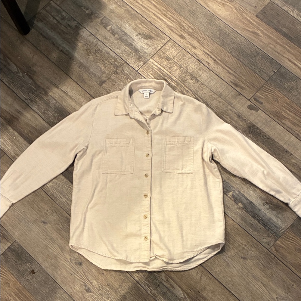 Old Navy Cream Boyfriend Button-Up Shirt